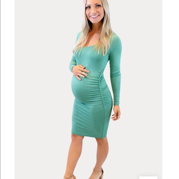 Ruched Mama Midi with Long Sleeves - Sea Green, 0 - Picture 4 of 9
